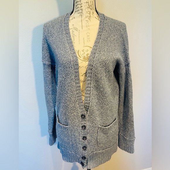 BCBGeneration Women's blue grey button up cardigan sweater - Picture 1 of 6